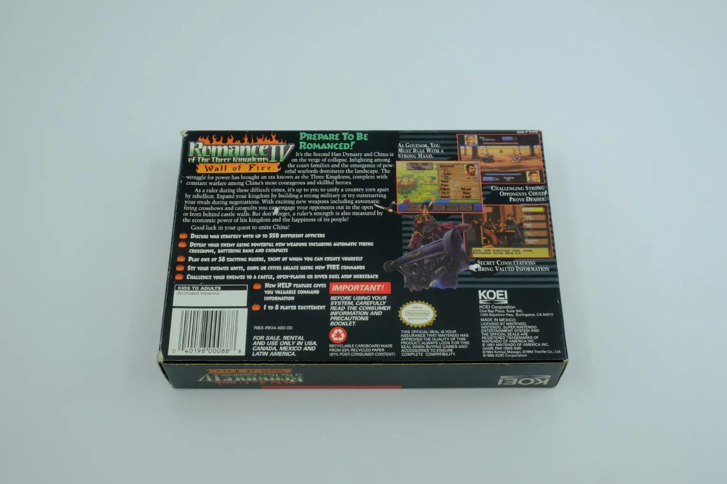 Romance of the Three Kingdoms IV: Wall of Fire – Complete in Box RetroGate - Your Gateway to Classic Gaming